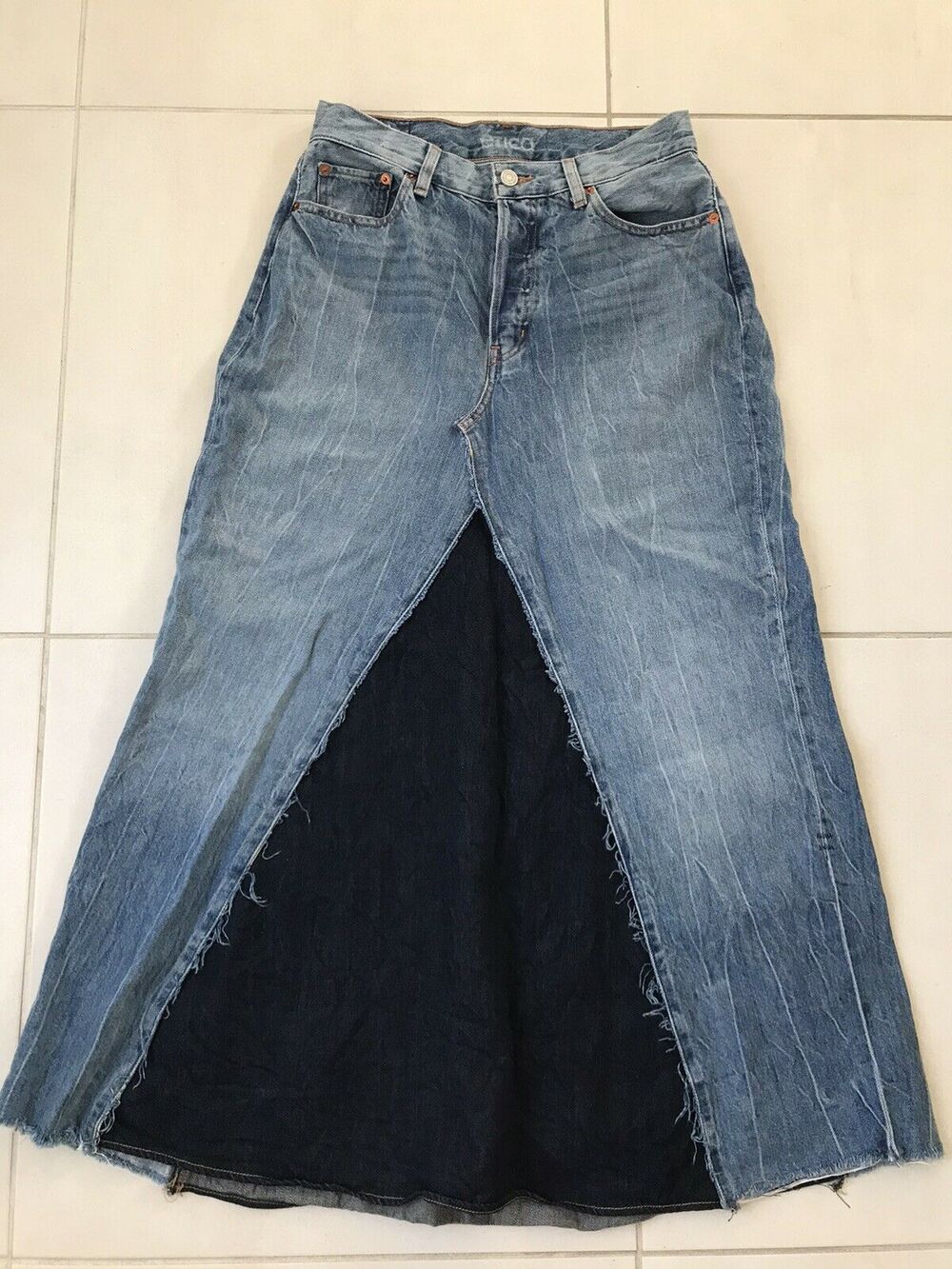 Etica Alex Boy Button Fly A Line Ankle Denim Skirt FLAW
